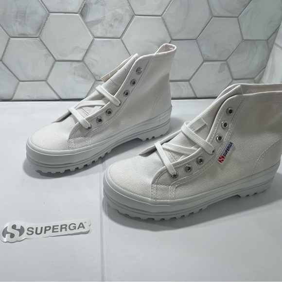Superga White Alpina High Top Canvas Lace Up Sneakers Size 6 New In Box Athletic - Picture 3 of 14